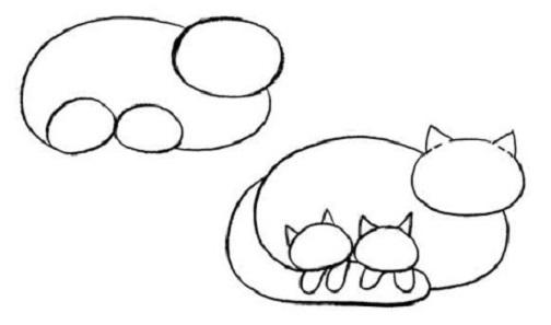 Как нарисовать кошку с котятами